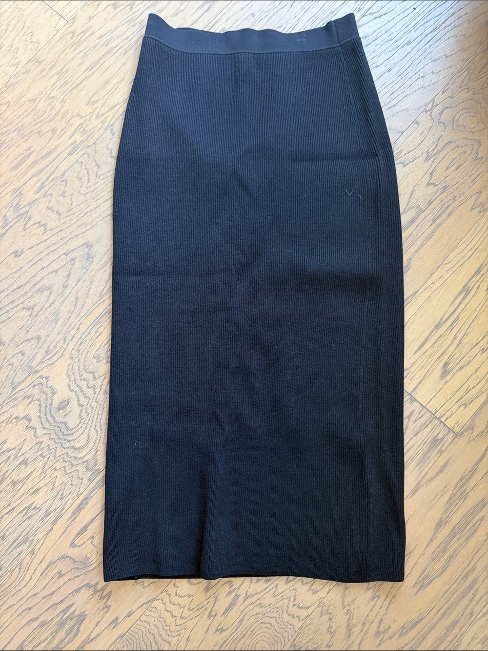 Theory Black Ribbed Pencil Midi Skirt
